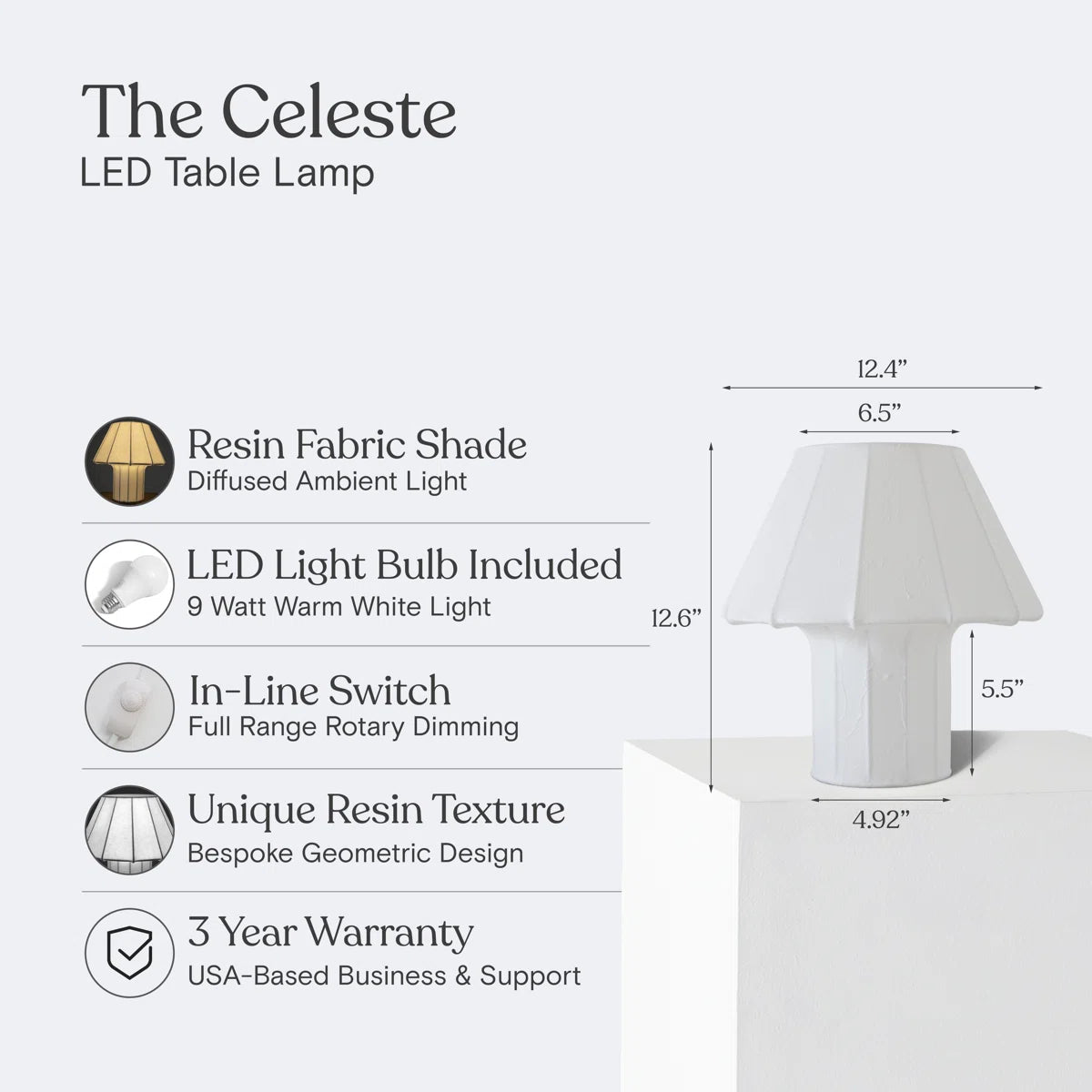 Celeste 12.6" Novelty Geometric LED Lightweight Bedside, Table, Desk Lamp With Resin Fabric Shade - Light Bulb Included