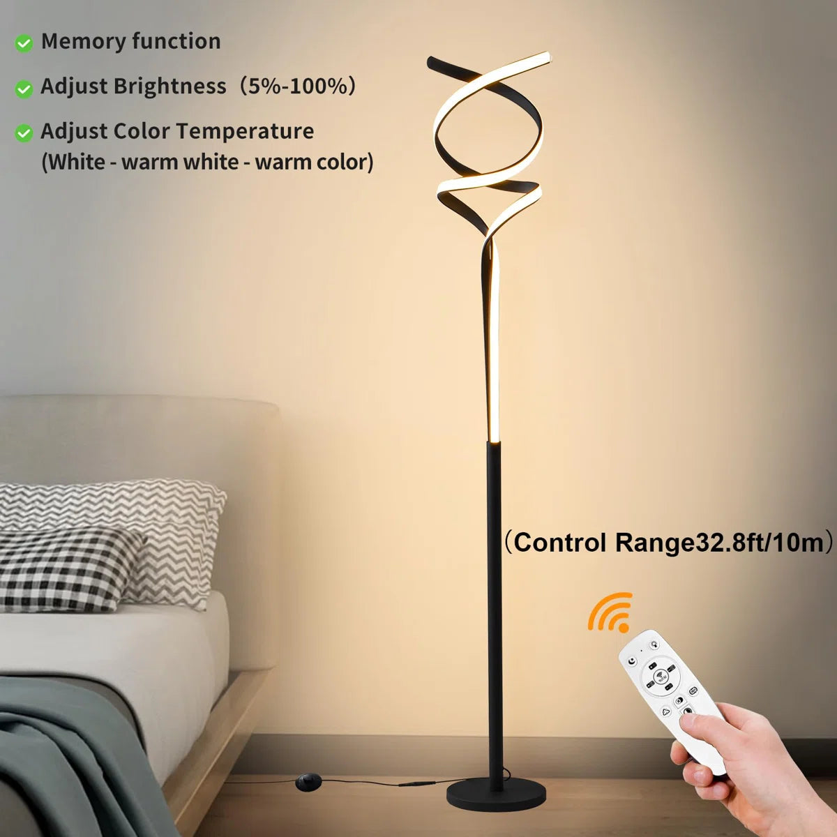 63’’ Led Novelty Floor Lamp Dimmable Black Floor Lamp with Remote