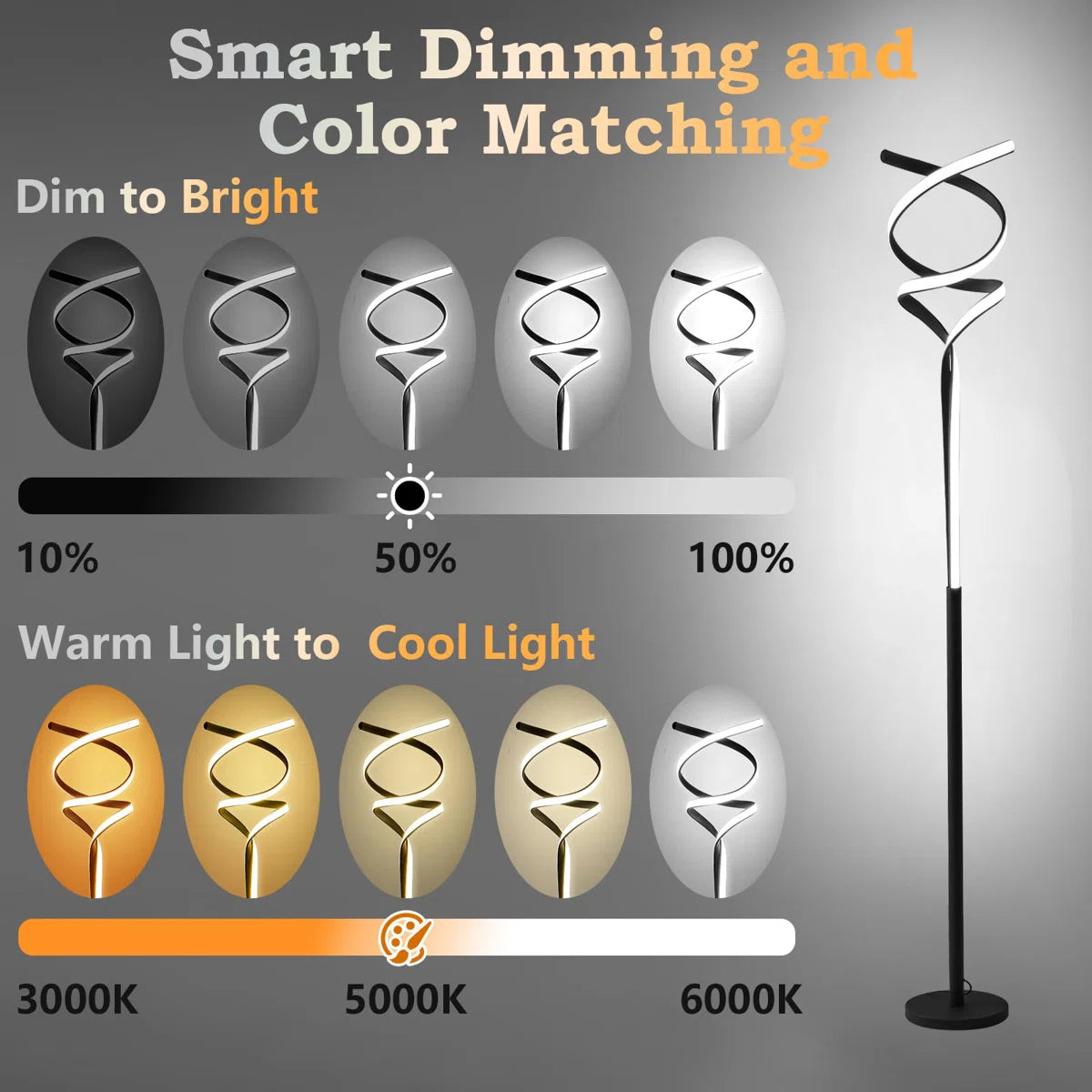 63’’ Led Novelty Floor Lamp Dimmable Black Floor Lamp with Remote