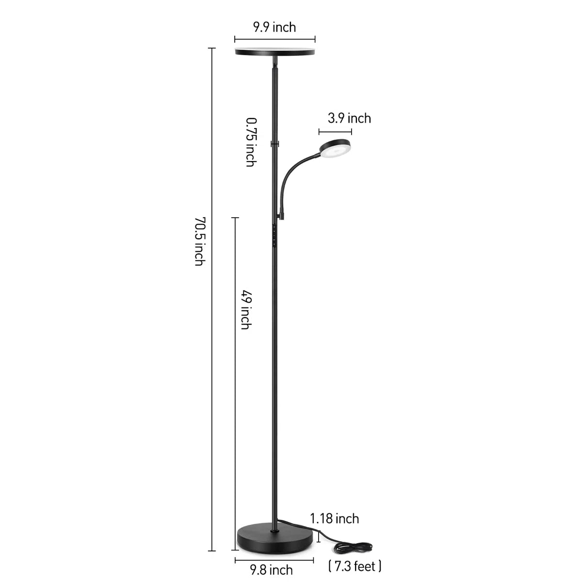 Jernell 70" LED Dimmable Torchiere & Reading Floor Lamp with Remote Control