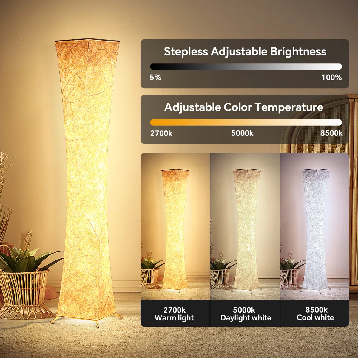 61" LED Dimmable Floor Lamp with Remote and APP Control