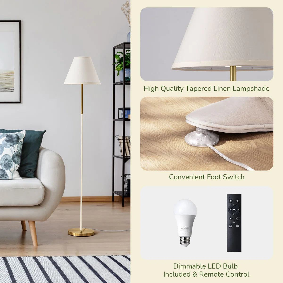 62.2'' Traditional Floor Lamp With Remote Control And Bulb Included