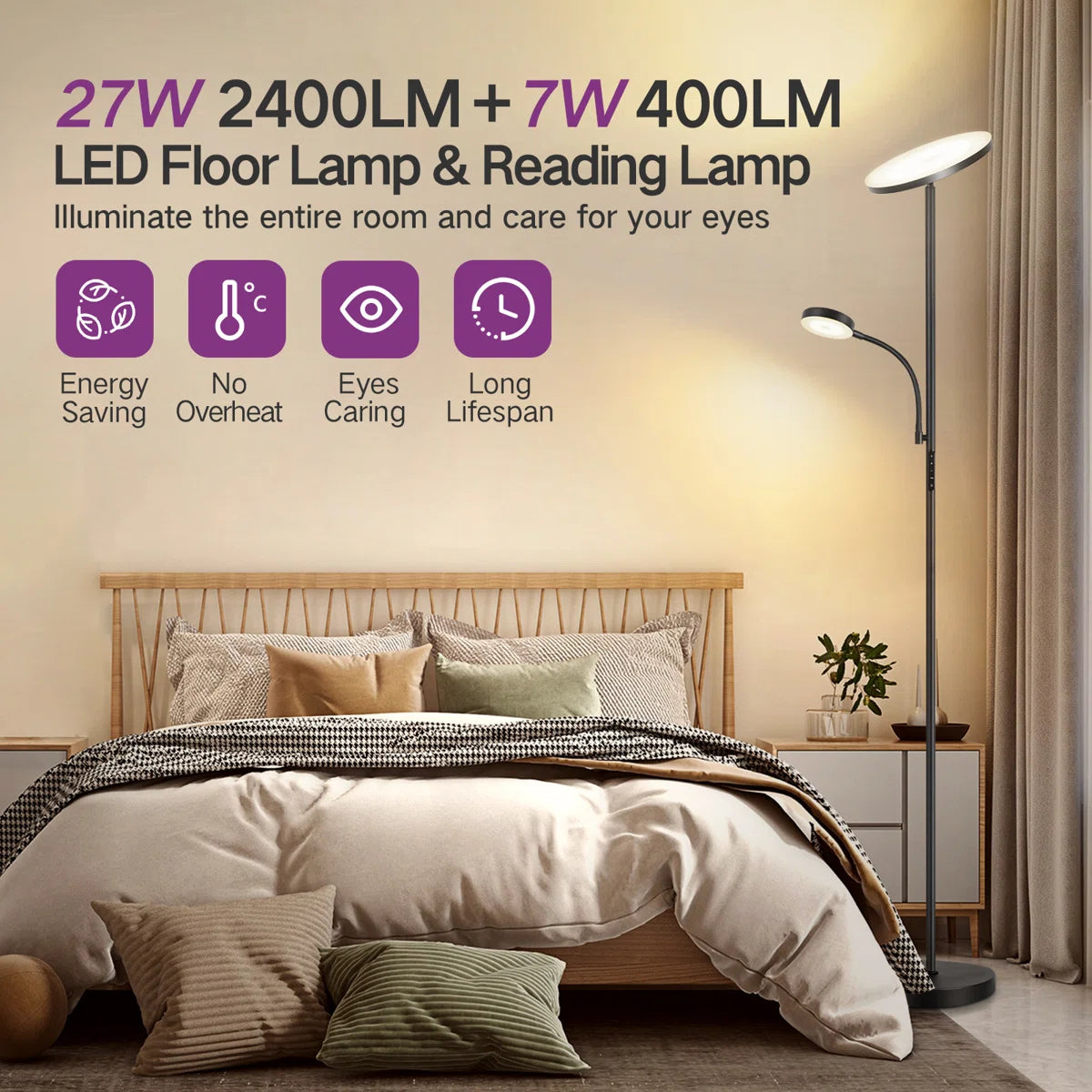 Jernell 70" LED Dimmable Torchiere & Reading Floor Lamp with Remote Control