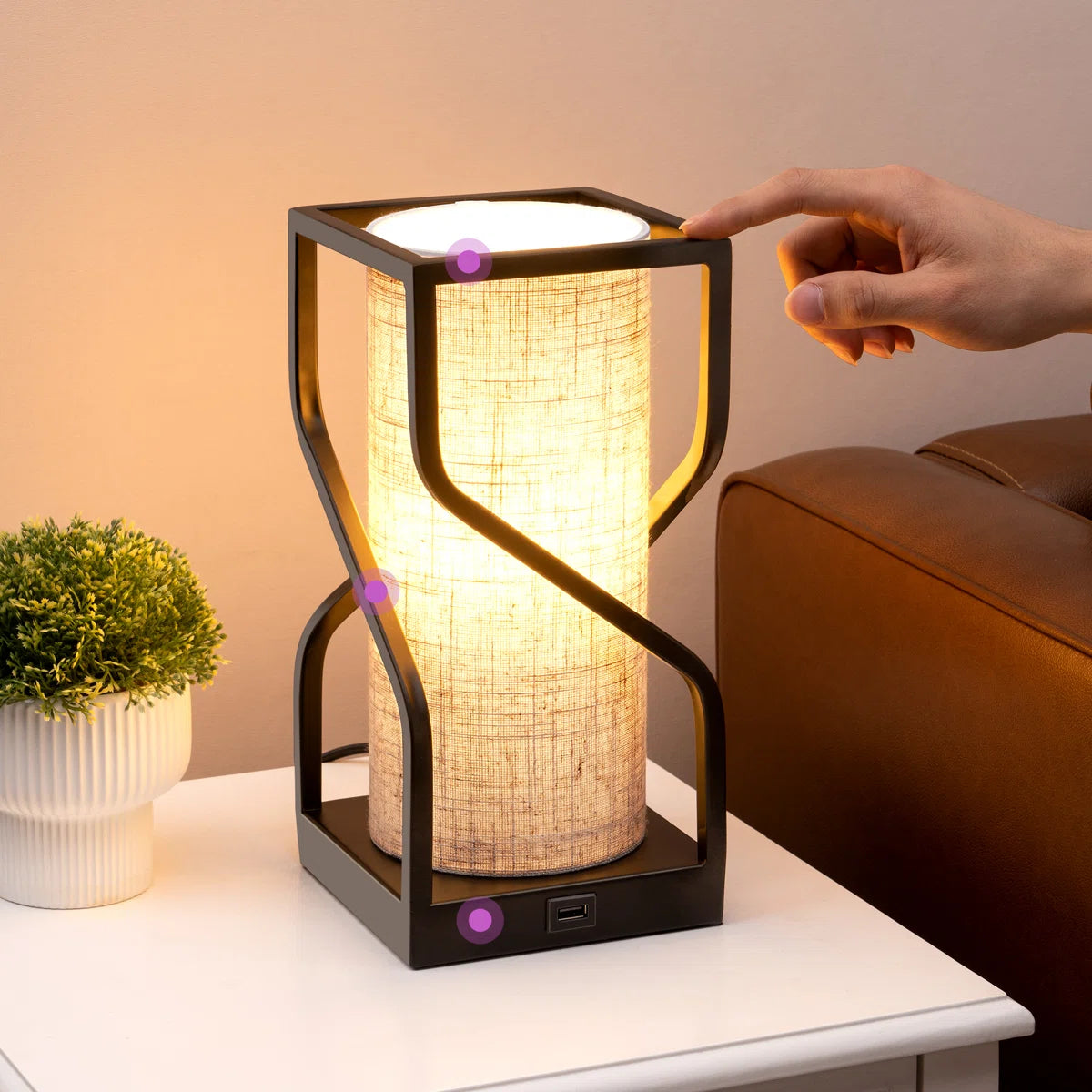 Burdena Metal Touch Control Table Lamp with USB and Bulb Included