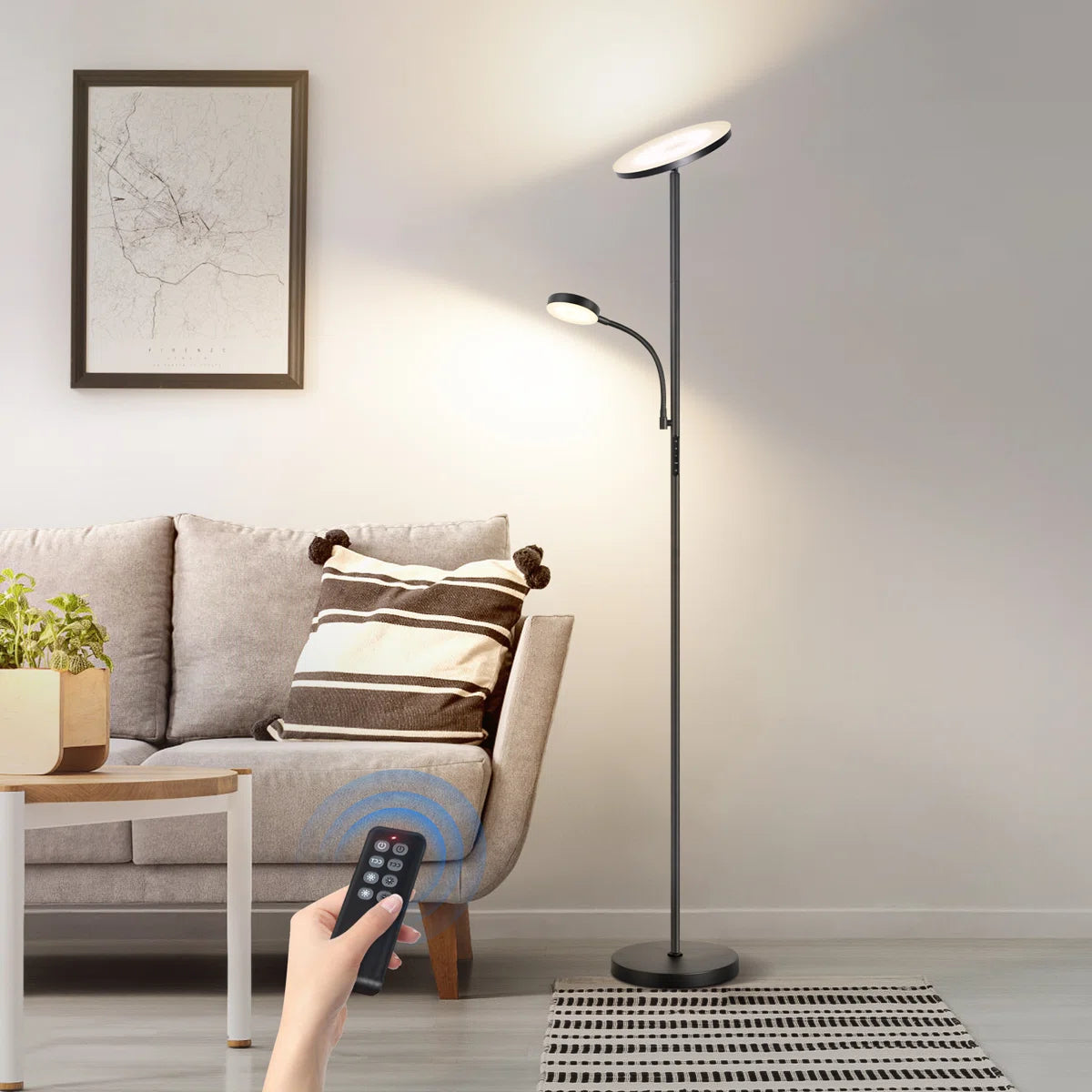 Jernell 70" LED Dimmable Torchiere & Reading Floor Lamp with Remote Control