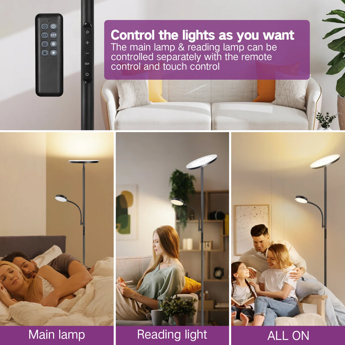 Jernell 70" LED Dimmable Torchiere & Reading Floor Lamp with Remote Control